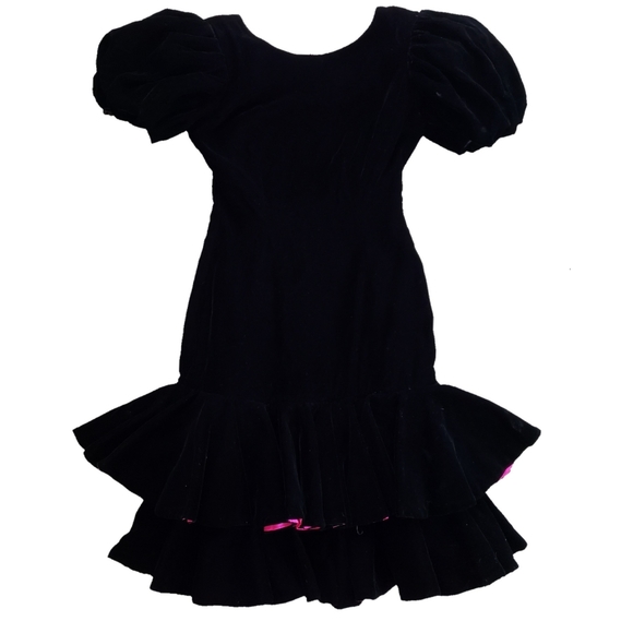 SOLD Vtg 80s Lillie Rubin Velvet Dress Black Ruffled 4 - Picture 2 of 16